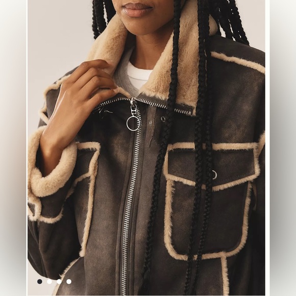 🌟NWT🌟NVLT Shearling Biker Jacket Brown - Picture 2 of 9